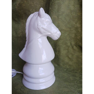 1970s White Knight Porcelain Horse Lamp Chess Piece